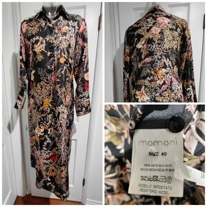 Momoni Black Floral Silk Maxi Dress